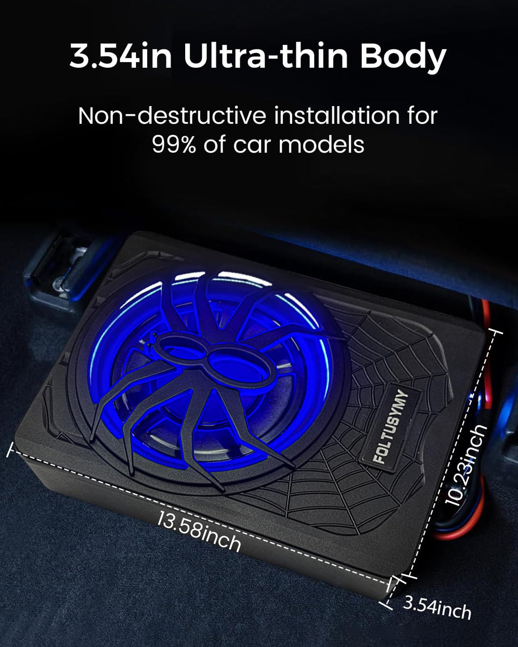 1200W 10" Slim Under Seat Powered Car Subwoofer with Blue LED Light P971953