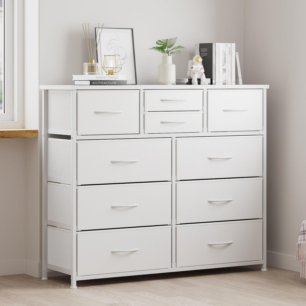 White 10 Drawer Fabric Dresser K799516