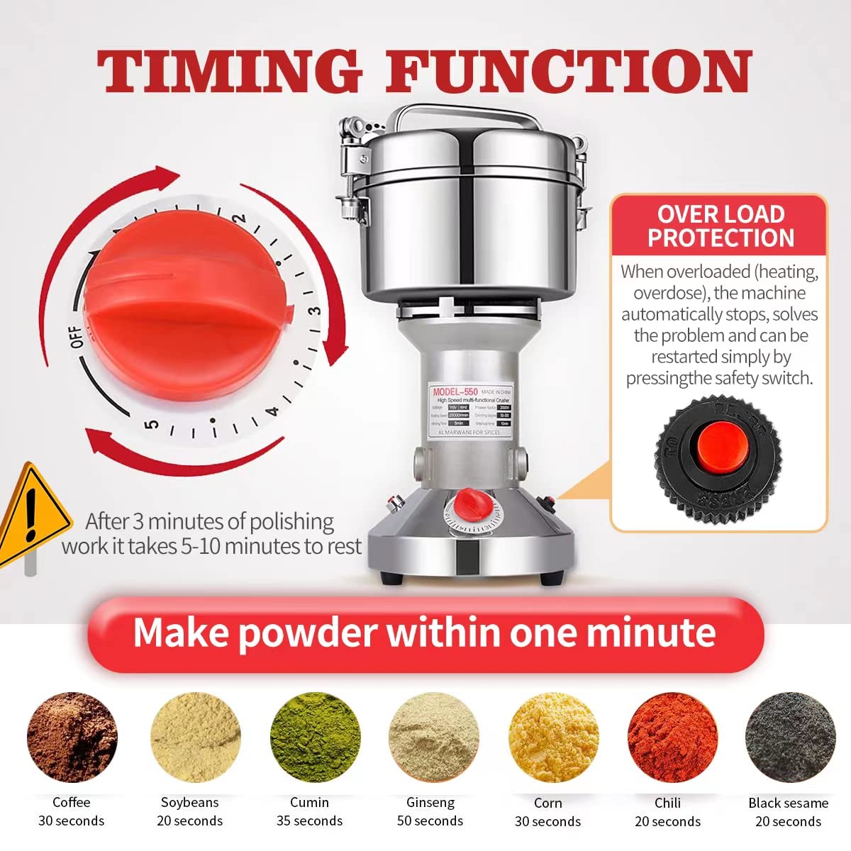 550g High Speed Stainless Steel Electric Herb Grinder F45141