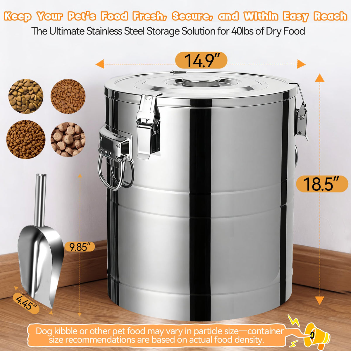 40lb Airtight Stainless Steel Dog Food Storage Container B836