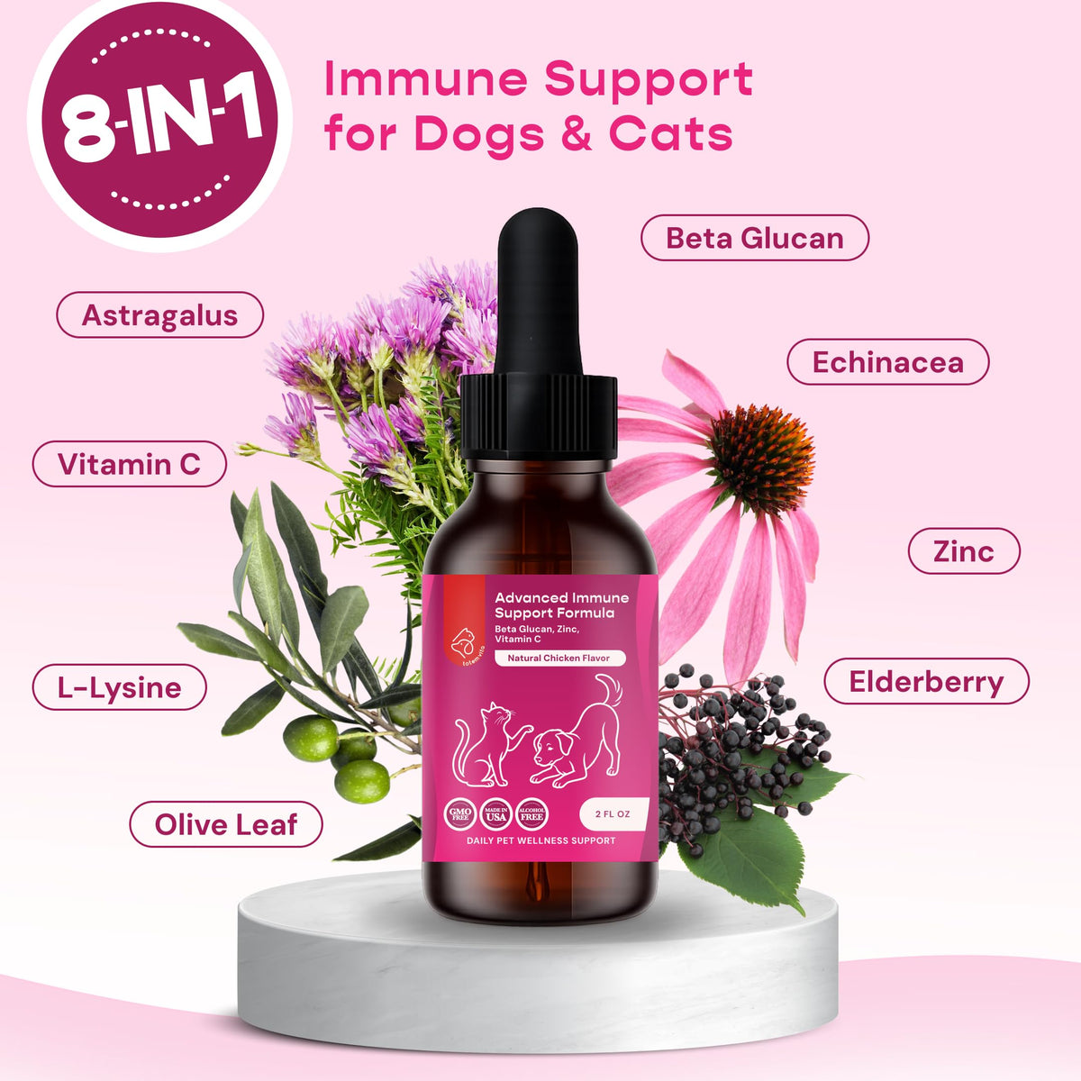 Liquid Pet Supplement with Astragalus, Elderberry, Echinacea & Beta Glucan, 2 fl oz P940464