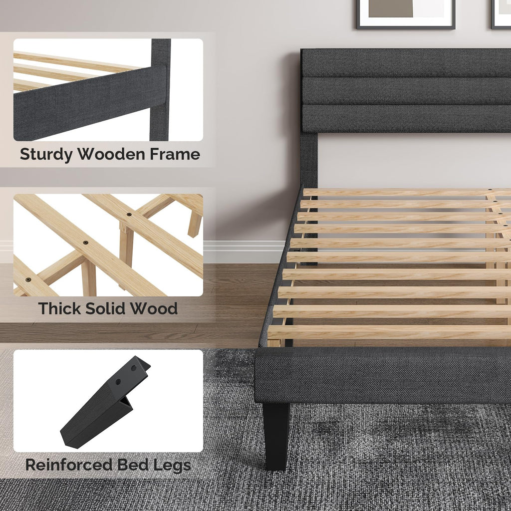 Queen Size Linen Fabric Upholstered Platform Bed Frame Z80432