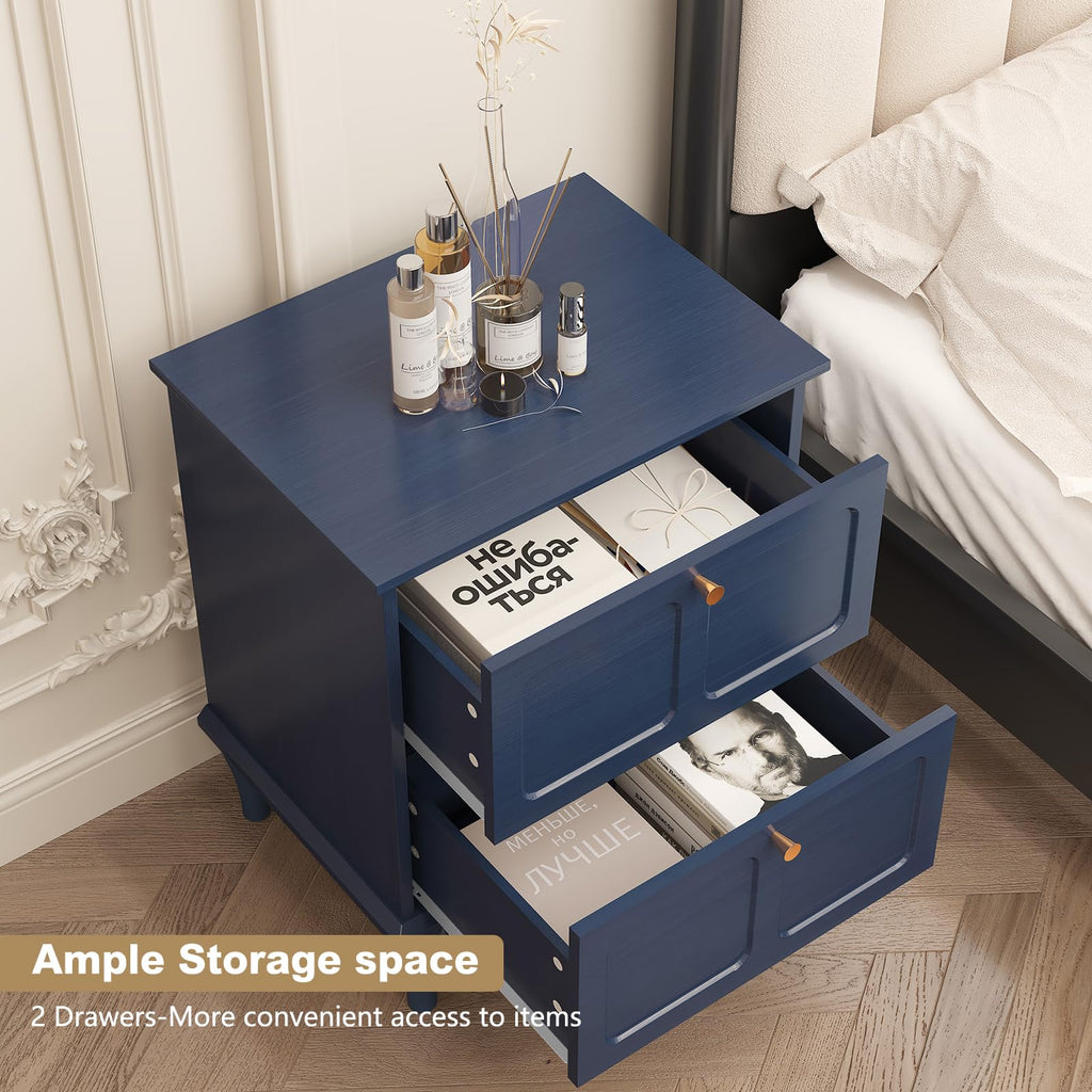 Blue Wood Nightstands Set of 2 with 2 Drawers K723