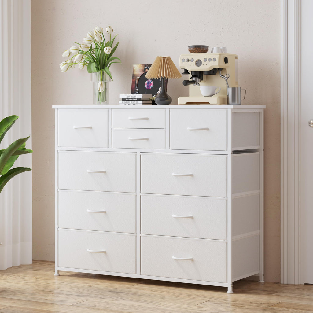 White 10 Drawer Fabric Dresser K799516