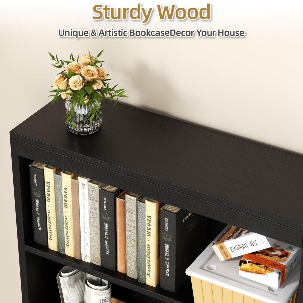 6-Tier Black Wood Bookshelf R88126