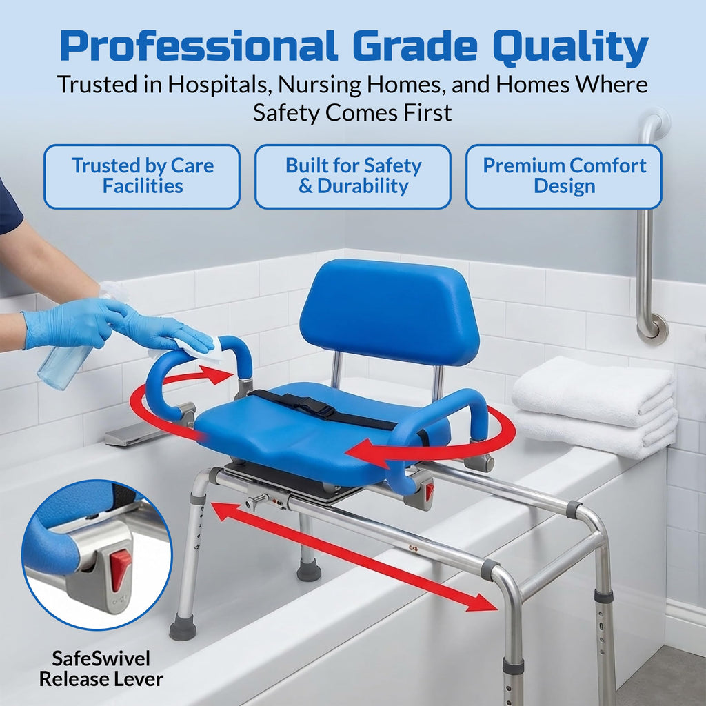 Blue Sliding Shower Chair Tub Transfer Bench with Swivel Seat P875