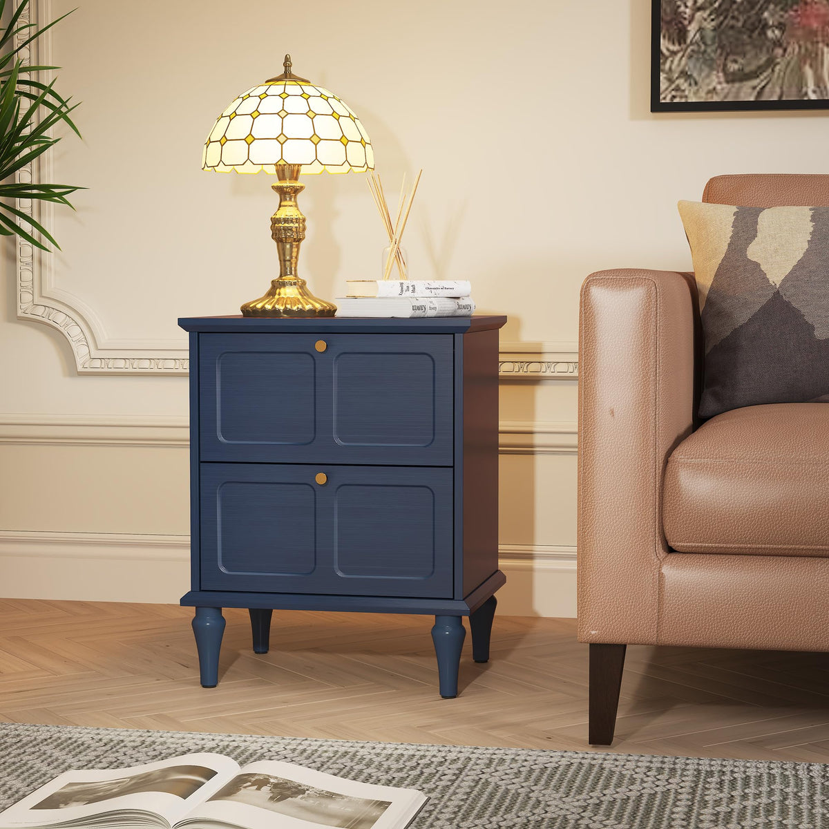Blue Wood Nightstands Set of 2 with 2 Drawers K723