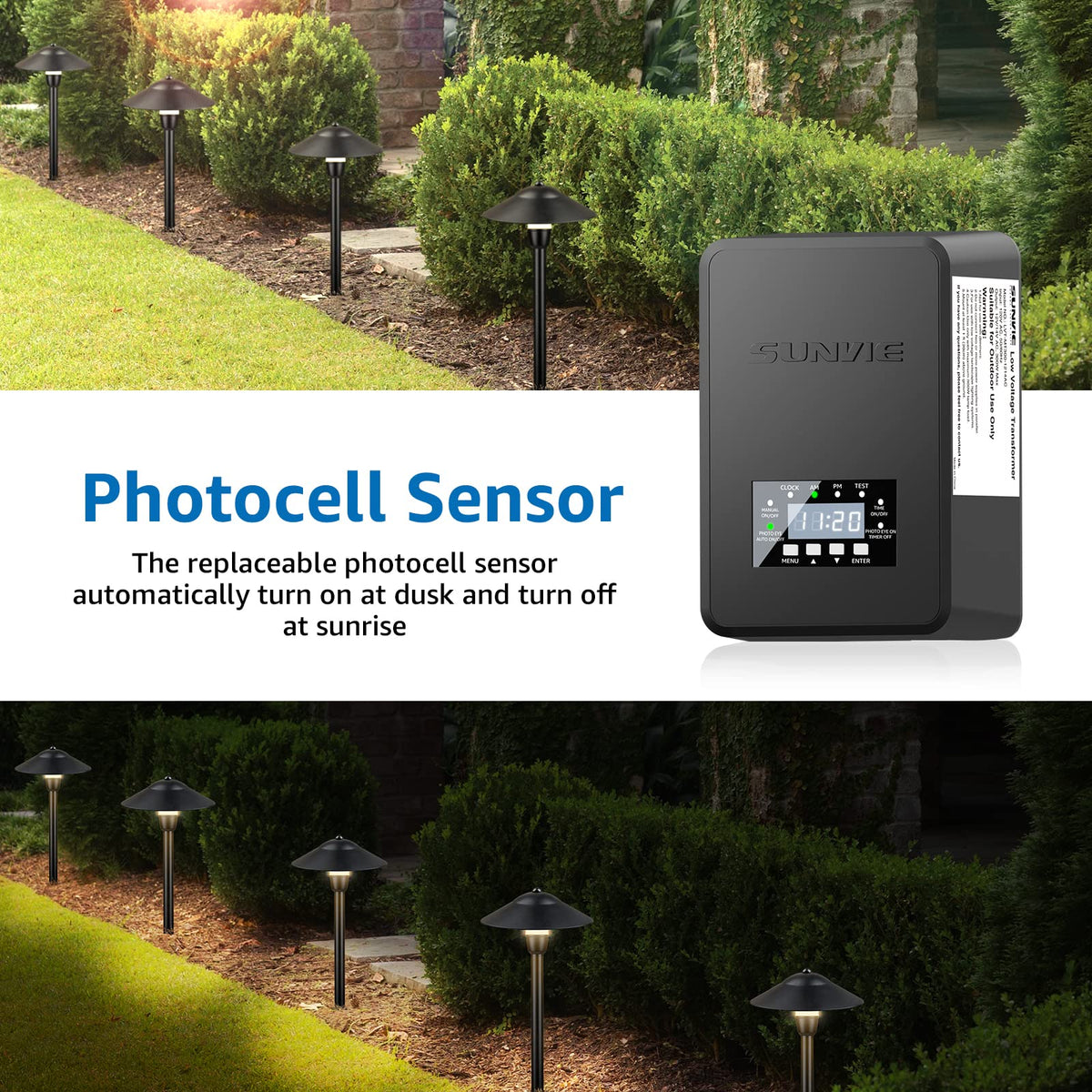 200W Landscape Lighting Transformer with Timer and Photocell Sensor J578514