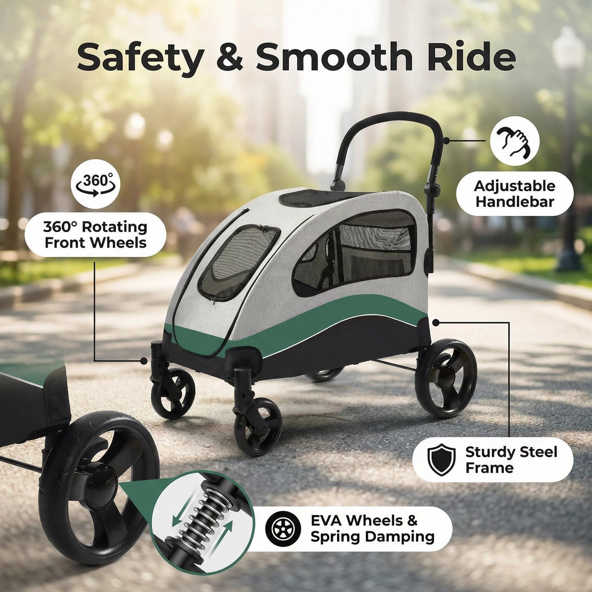 Extra Large Foldable Dog Stroller with Wheels and Brakes A5049