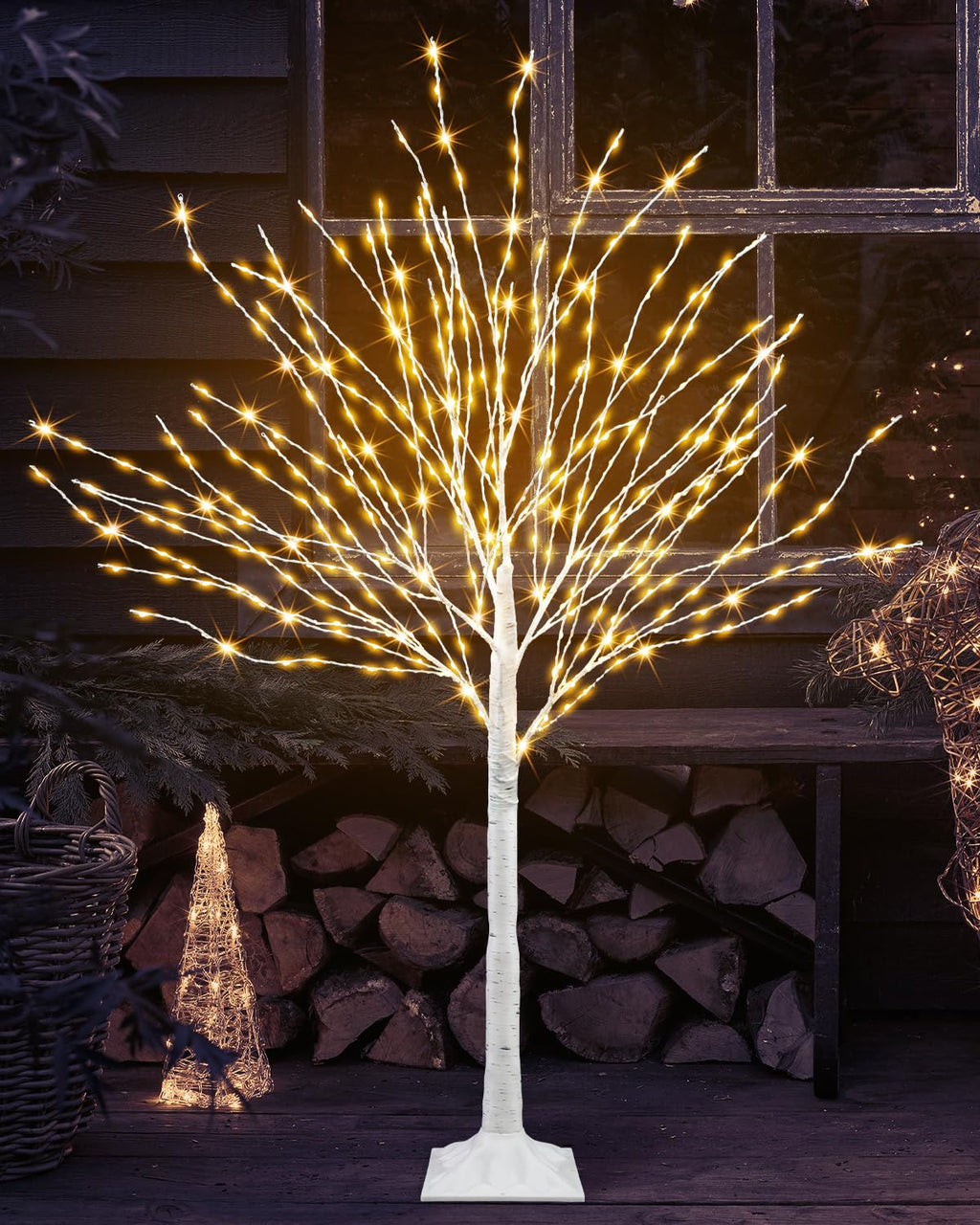 4 FT Lighted Artificial White Birch Tree with 432 LED Timer E612561