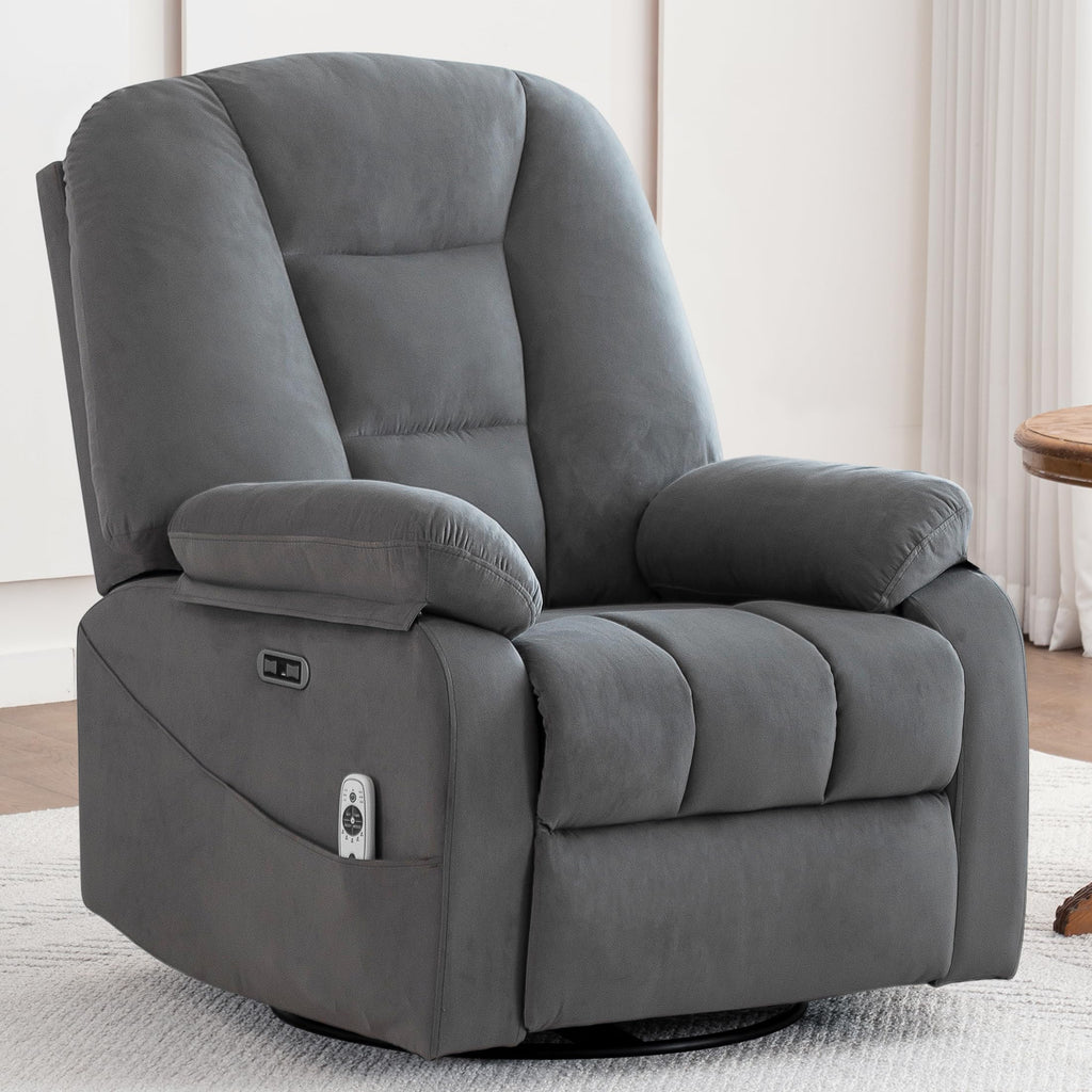 Velvet Grey Power Swivel Rocker Recliner with Massage and Heat Y81670