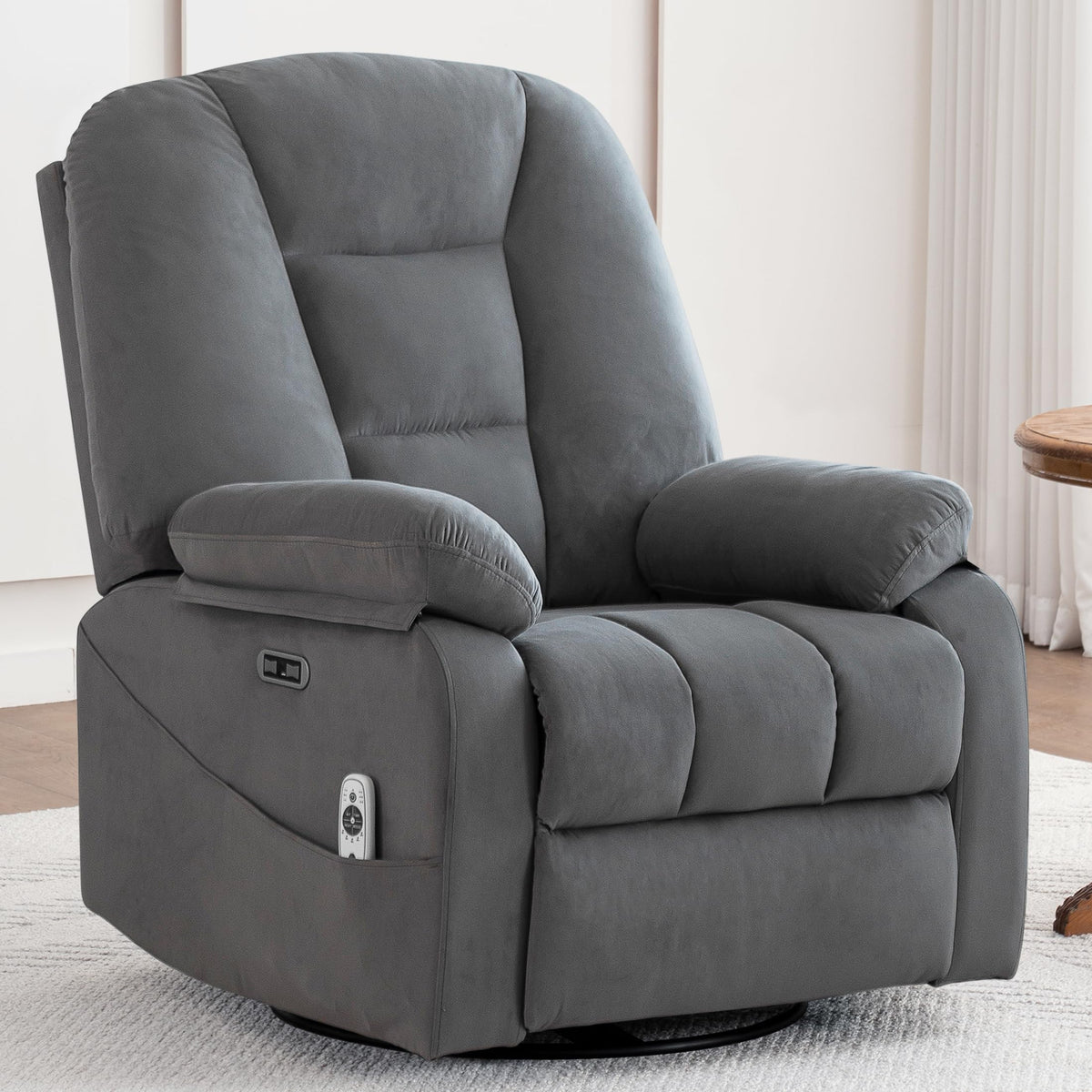 Velvet Grey Power Swivel Rocker Recliner with Massage and Heat Y81670