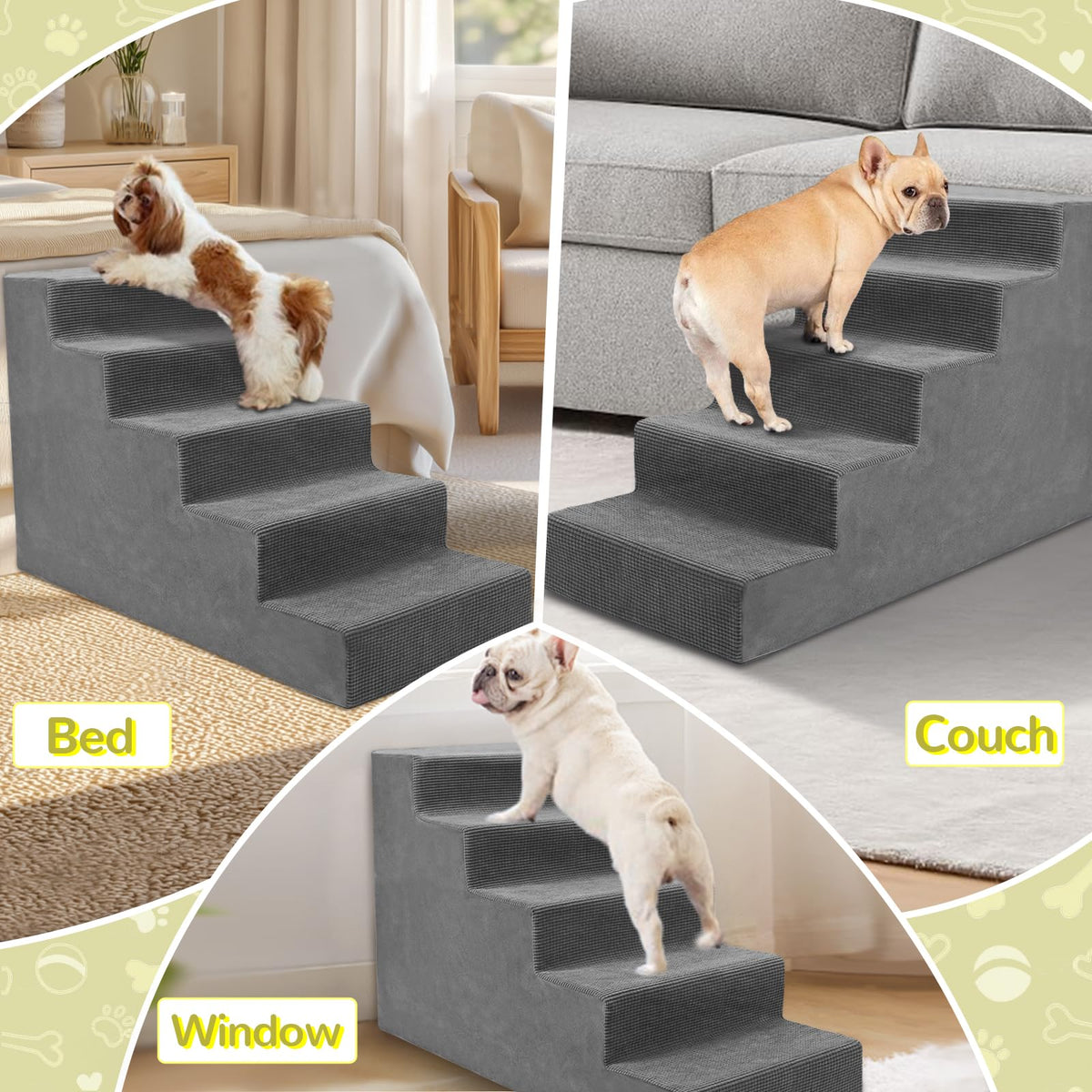 23”H Grey 5 Steps Non-Slip Foam Pet Stairs L571