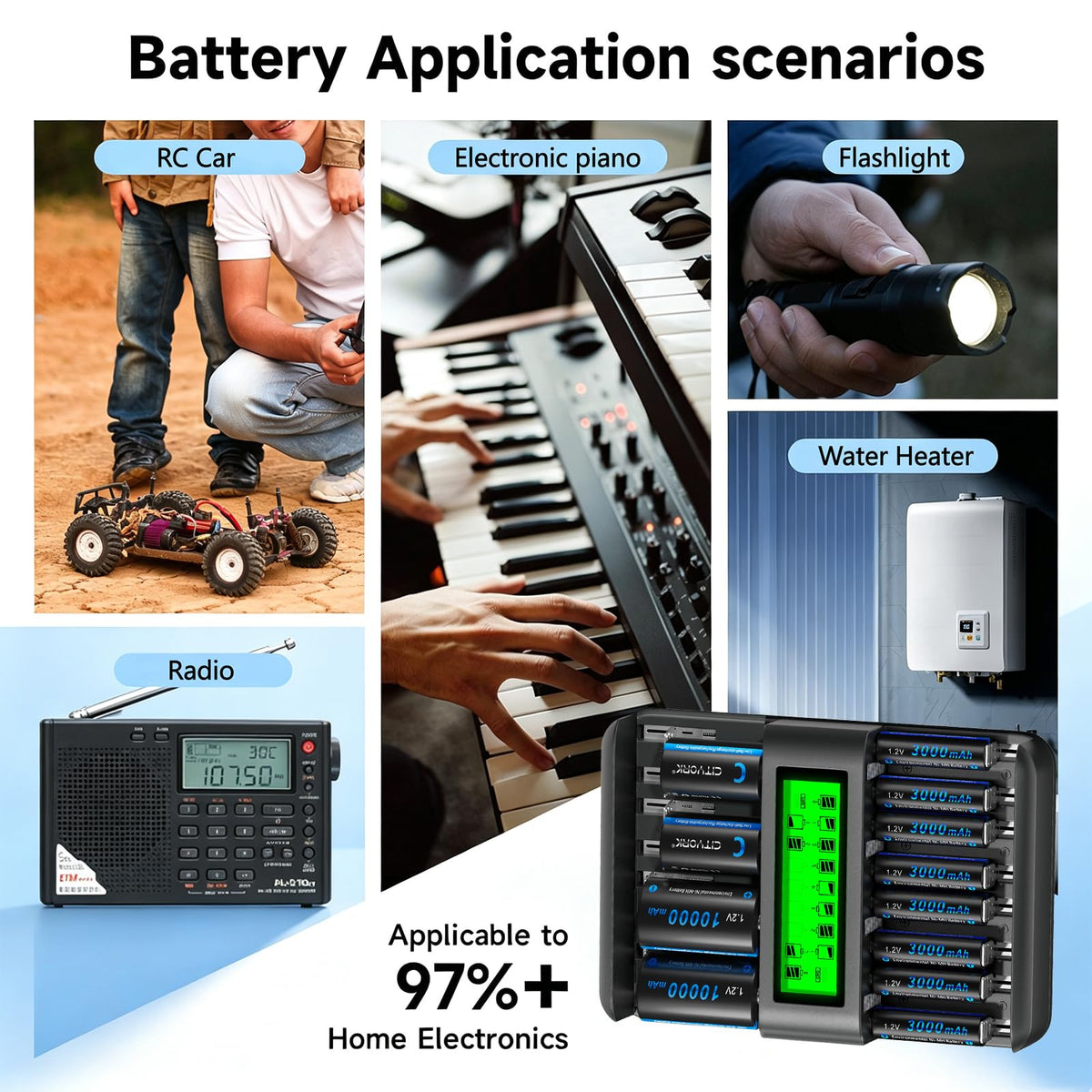 16 Bay AA AAA C D NiMH Battery Charger with LCD Display F45614