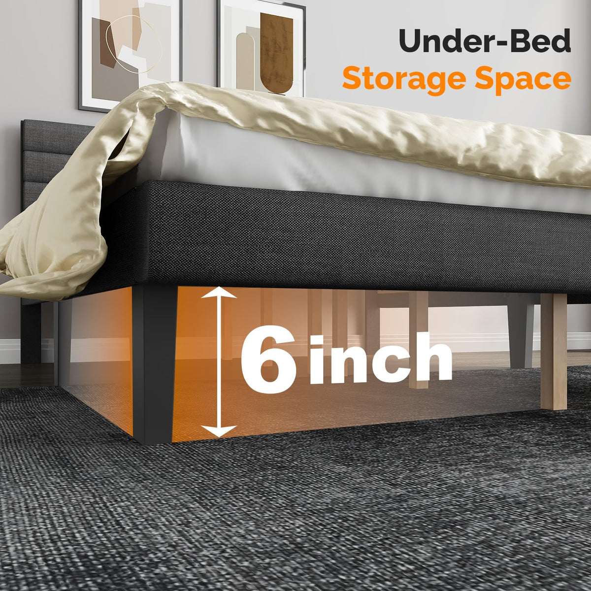 Queen Size Linen Fabric Upholstered Platform Bed Frame Z80432