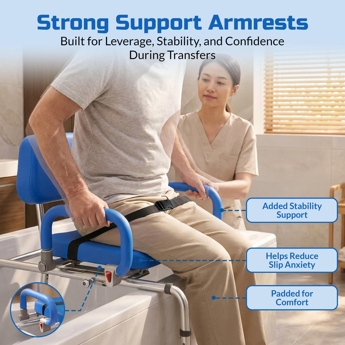 Blue Sliding Shower Chair Tub Transfer Bench with Swivel Seat P875