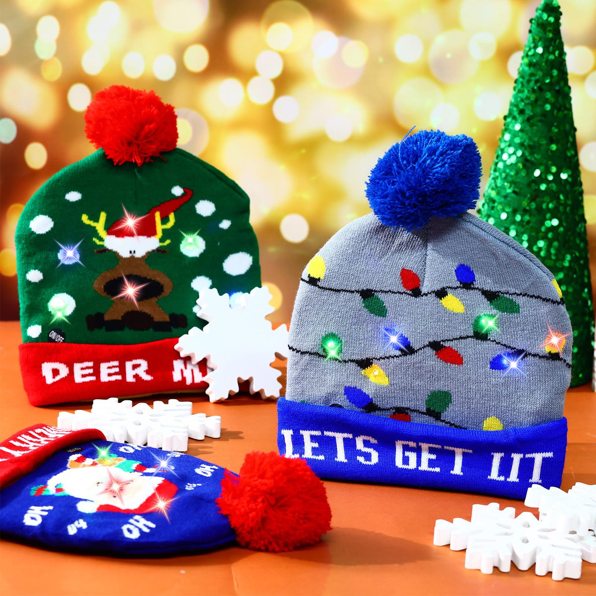 Light Up Christmas Hats Bulk LED Beanies P396016