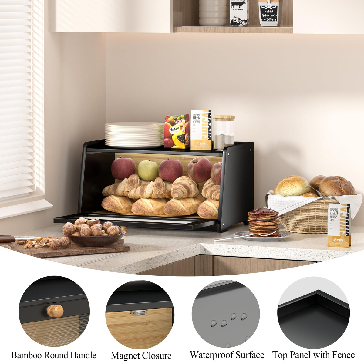 Black Wooden Bread Box N310