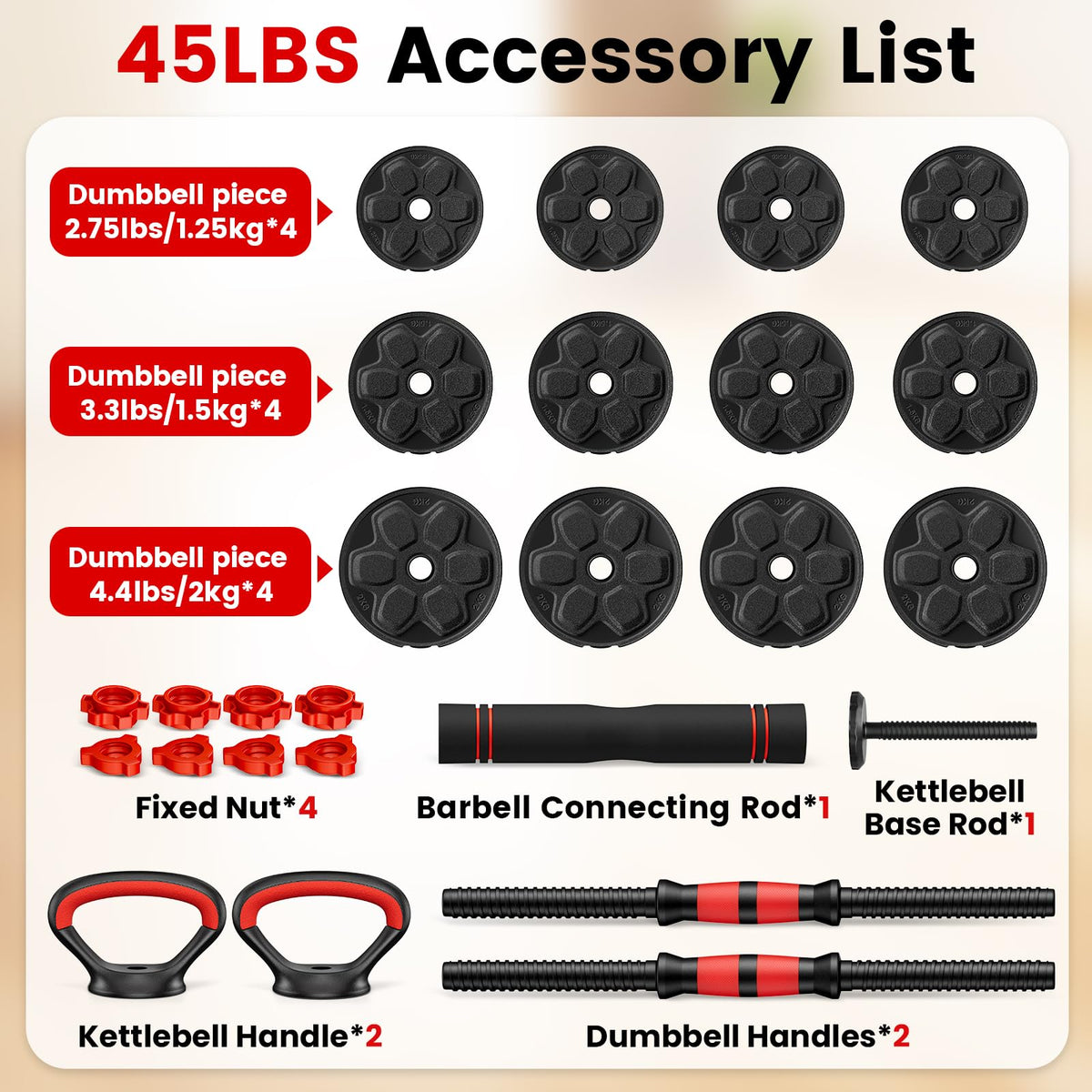 Adjustable 5-in-1 Dumbbell Set with Connector O3687