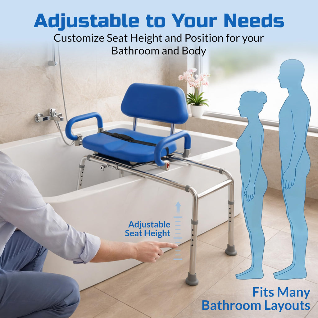 Blue Sliding Shower Chair Tub Transfer Bench with Swivel Seat P875
