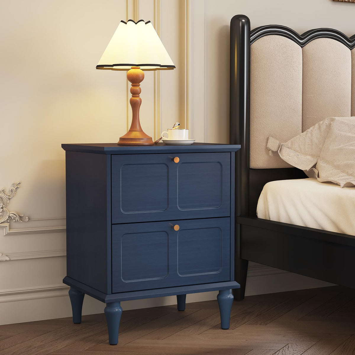 Blue Wood Nightstands Set of 2 with 2 Drawers K723