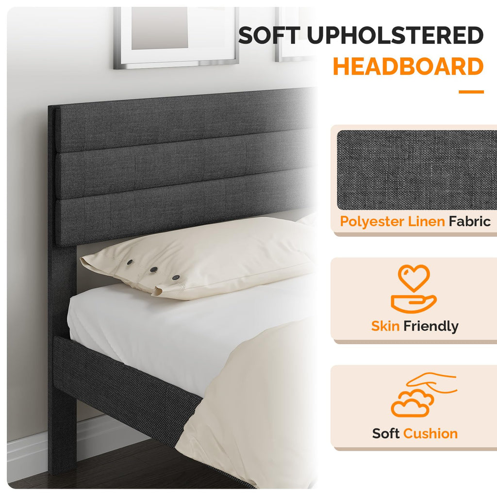 Queen Size Linen Fabric Upholstered Platform Bed Frame Z80432