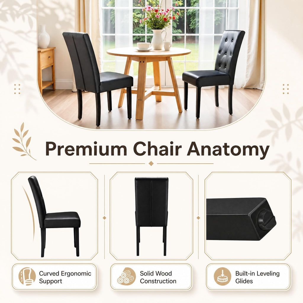 Upholstered Dining Chairs Set of 2 PU Leather Button Tufted K3526