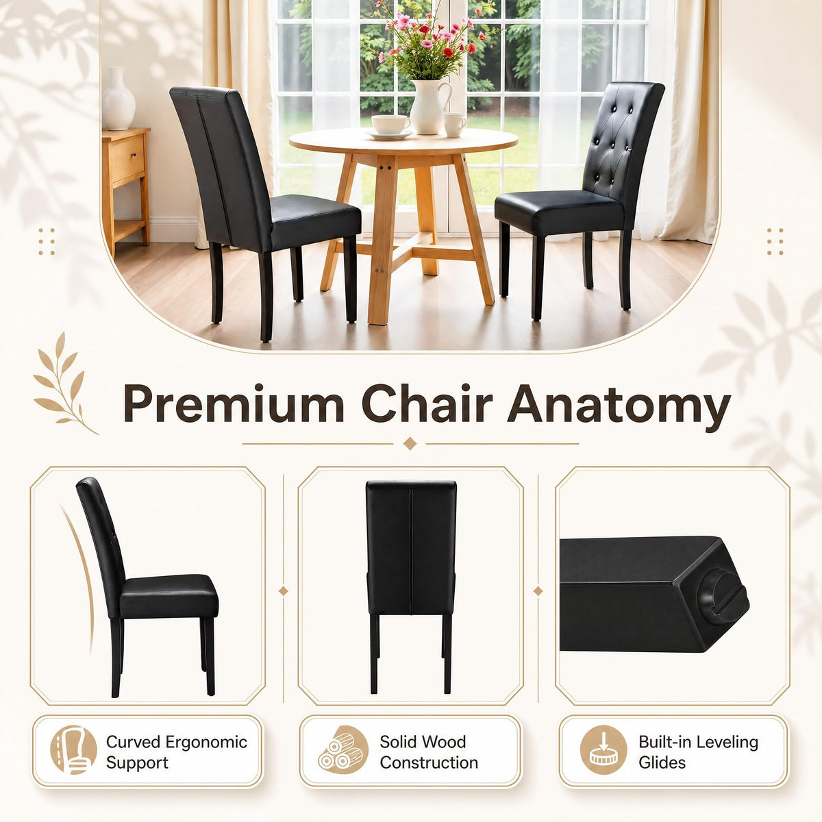 Upholstered Dining Chairs Set of 2 PU Leather Button Tufted K3526