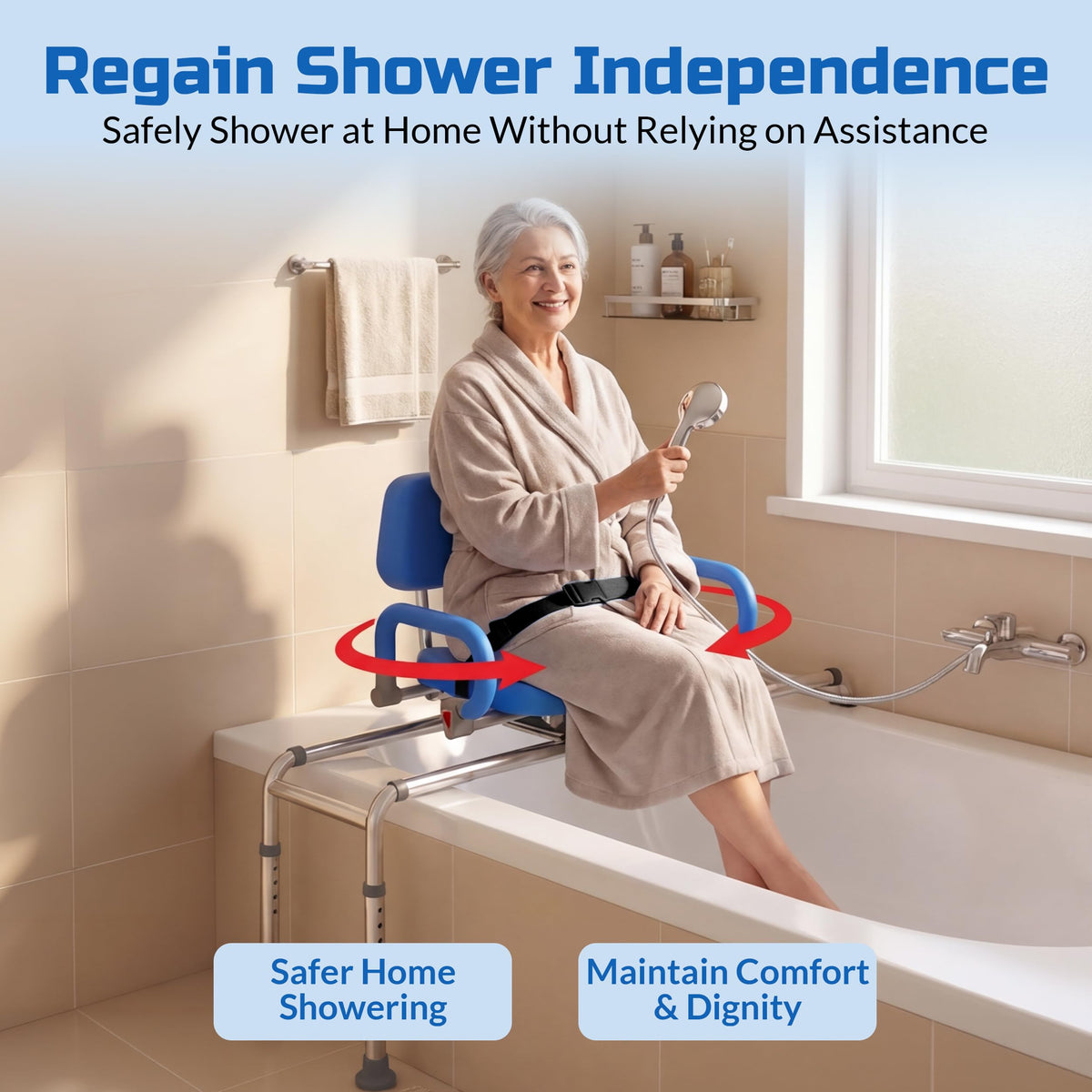 Blue Sliding Shower Chair Tub Transfer Bench with Swivel Seat P875