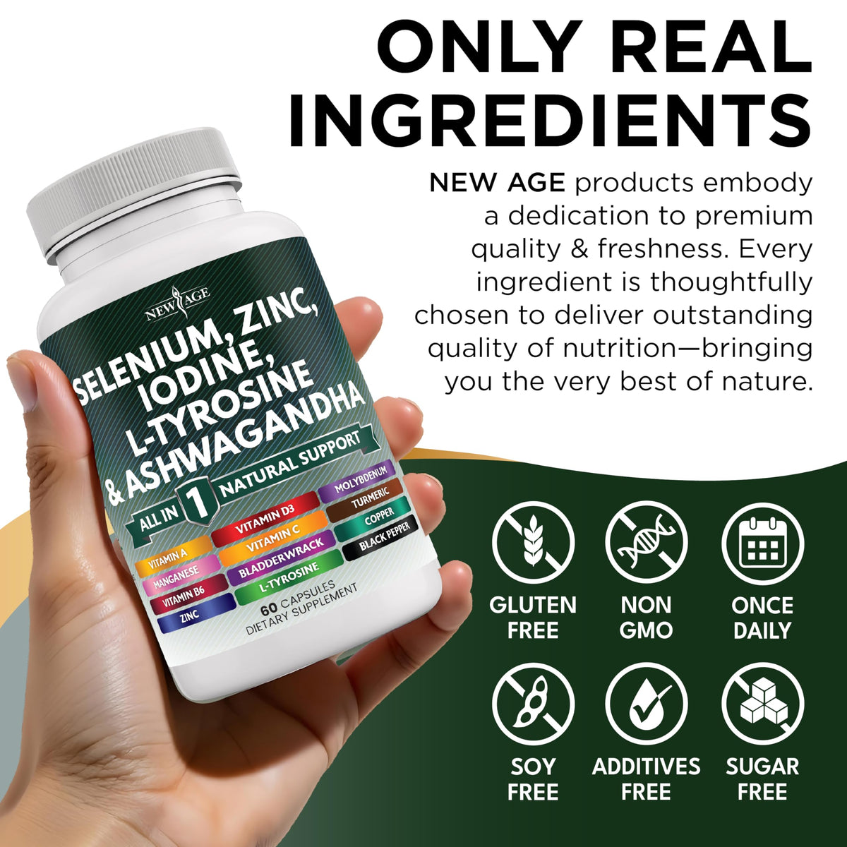 Selenium Zinc Iodine L Tyrosine Ashwagandha Supplement 120 Count H7385