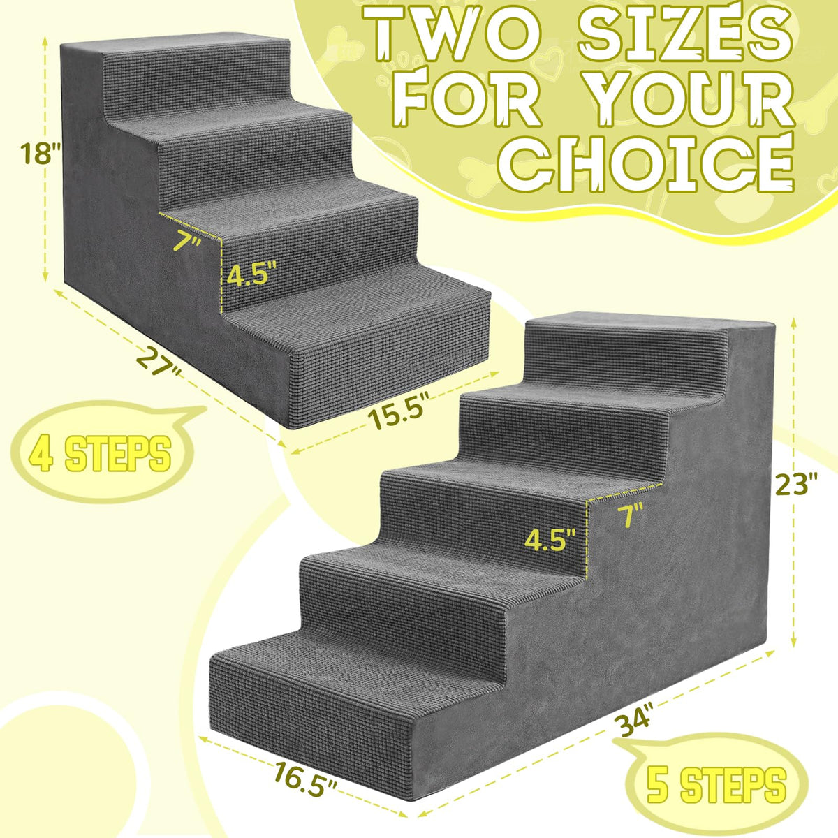 23”H Grey 5 Steps Non-Slip Foam Pet Stairs L571
