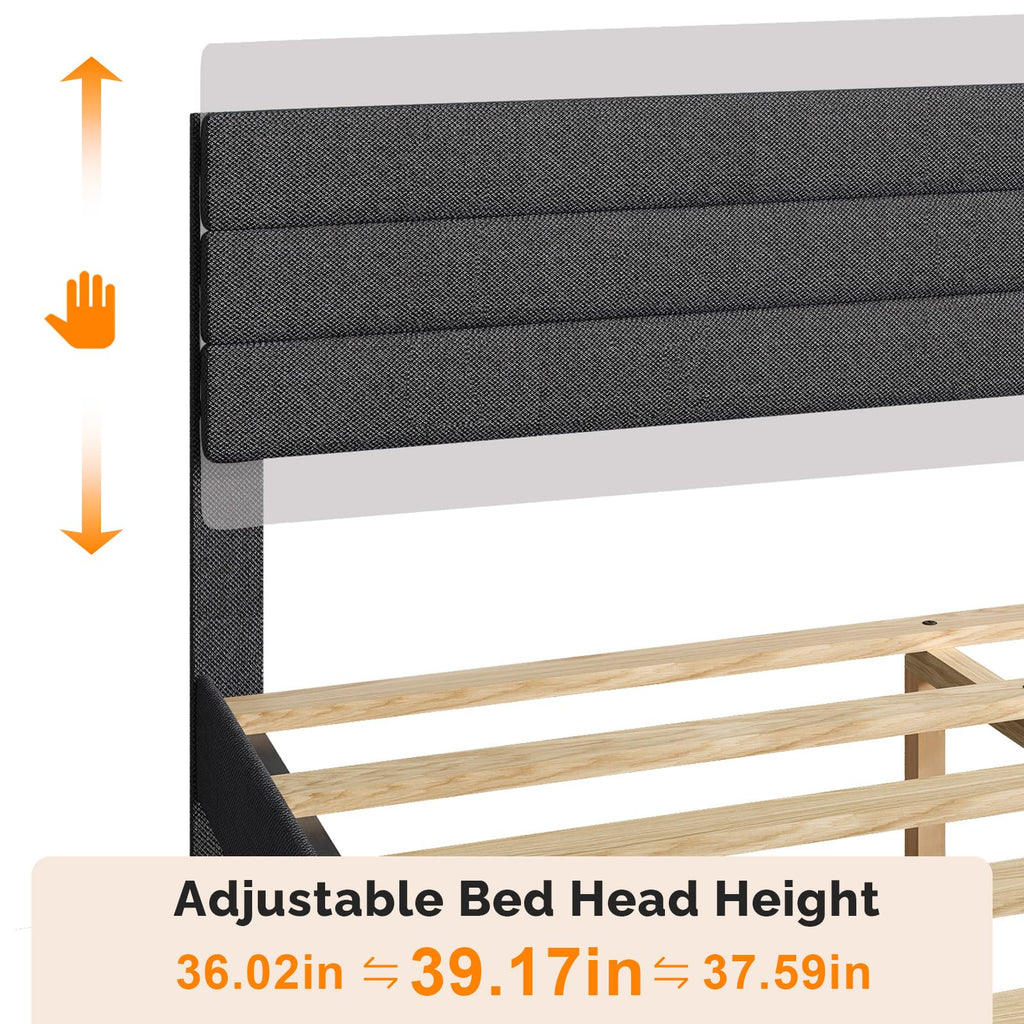 Queen Size Linen Fabric Upholstered Platform Bed Frame Z80432
