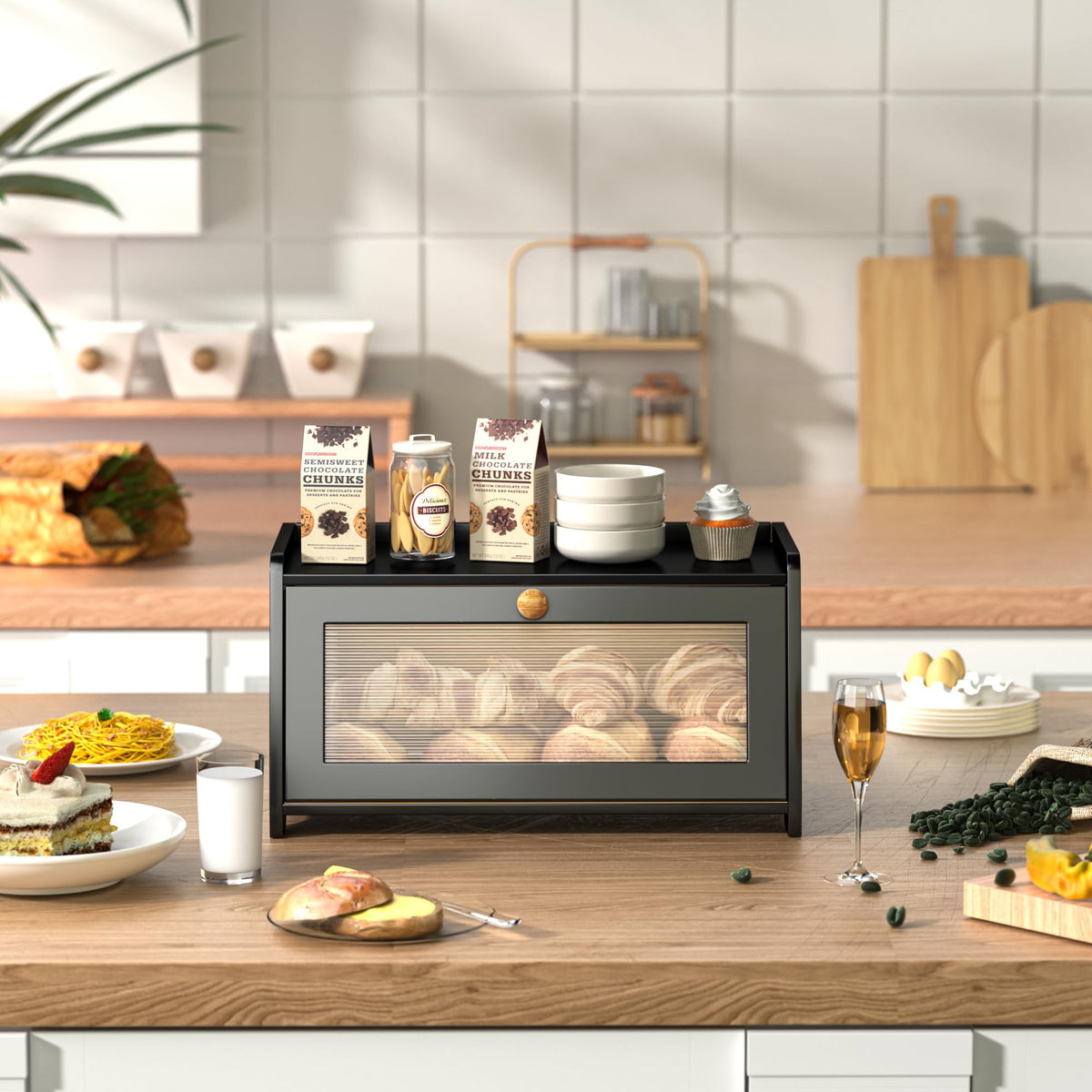 Black Wooden Bread Box N310