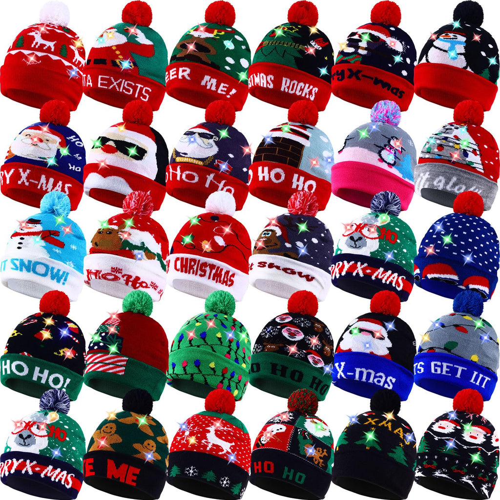 Light Up Christmas Hats Bulk LED Beanies P396016