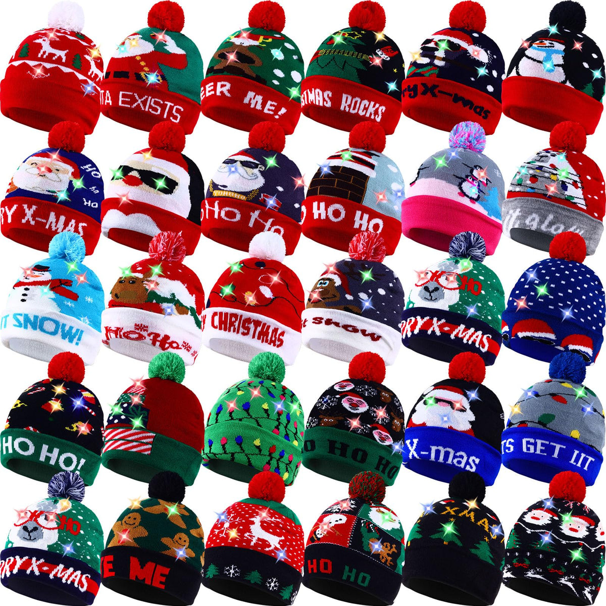 Light Up Christmas Hats Bulk LED Beanies P396016