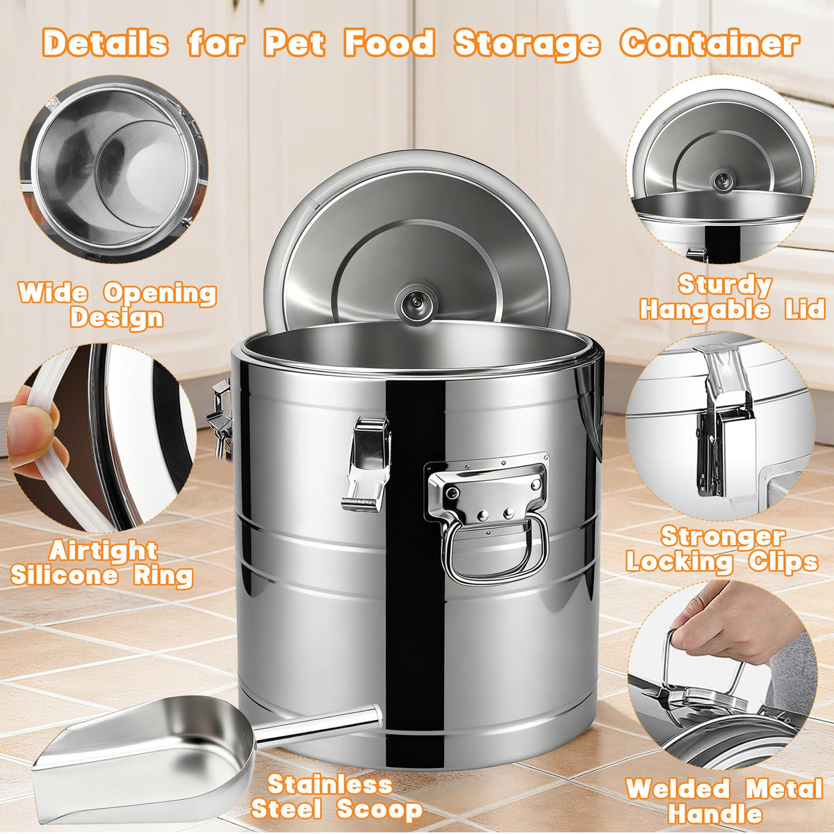 40lb Airtight Stainless Steel Dog Food Storage Container B836