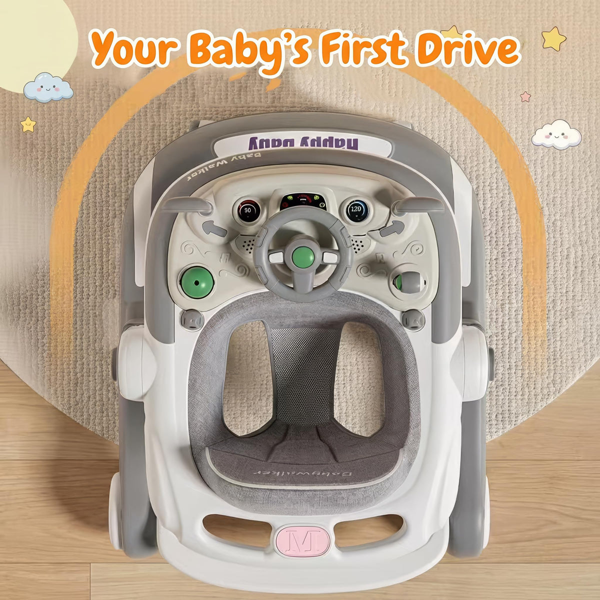 Foldable Baby Walker with Wheels and Bouncing Foot Mat N97664