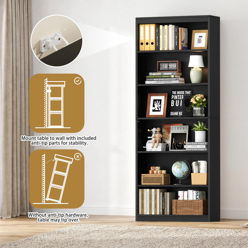 6-Tier Black Wood Bookshelf R88126