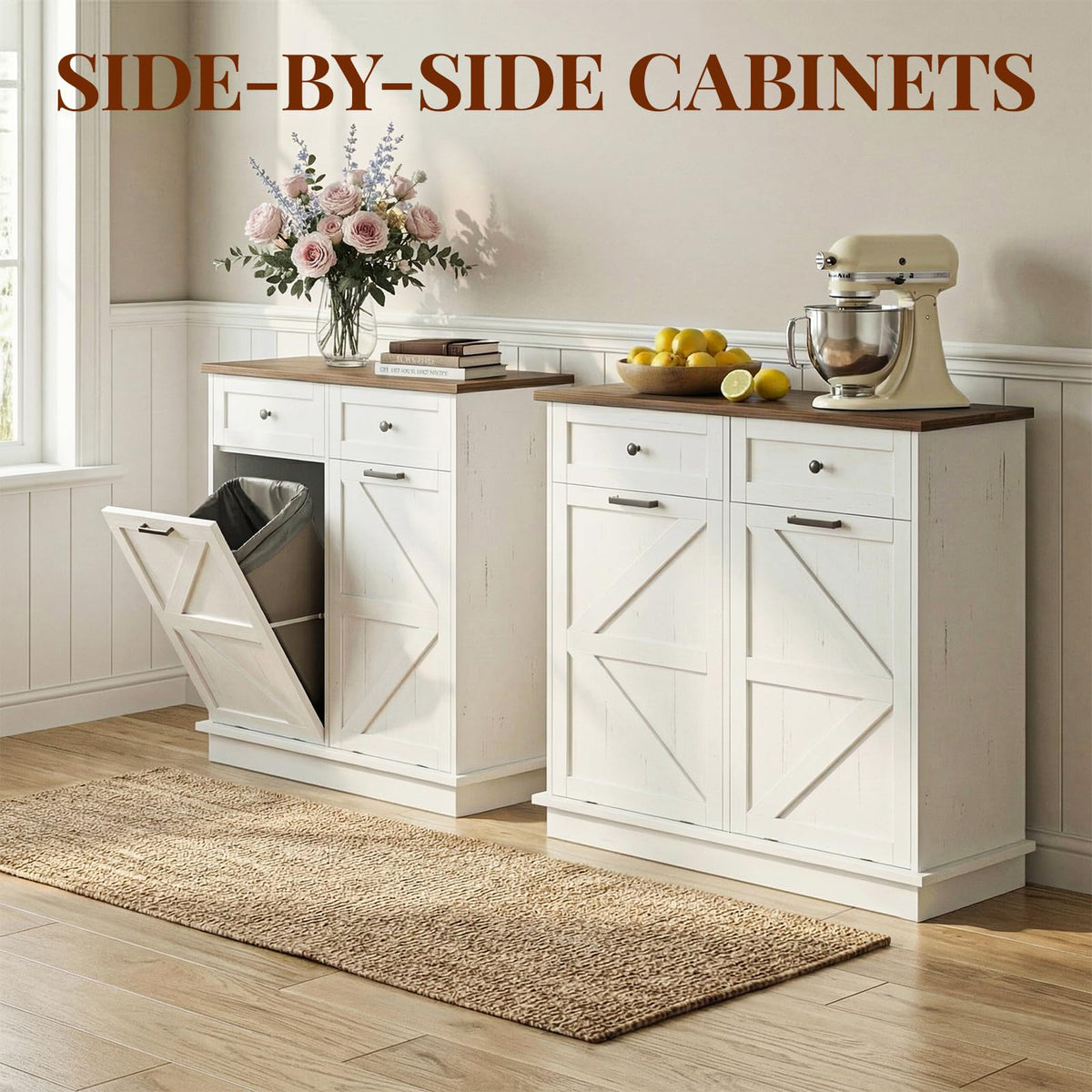White 20 Gallon Tilt Out Trash Can Cabinet F548897