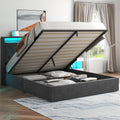 Queen Lift Up Storage Bed Frame with Charging Station & LED Lights Dark Grey D468327