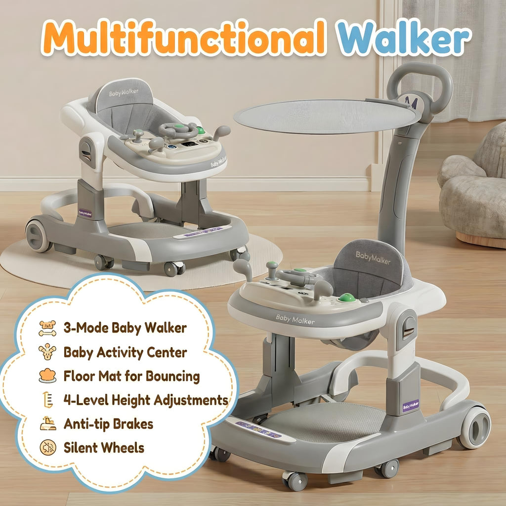 Foldable Baby Walker with Wheels and Bouncing Foot Mat N97664