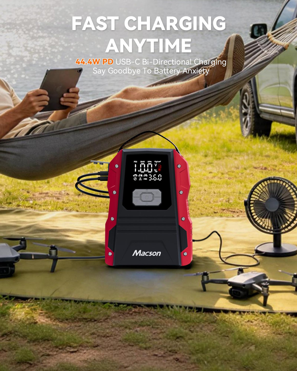 Portable 12V Jump Starter with Air Compressor and 150PSI Tire Inflator P373
