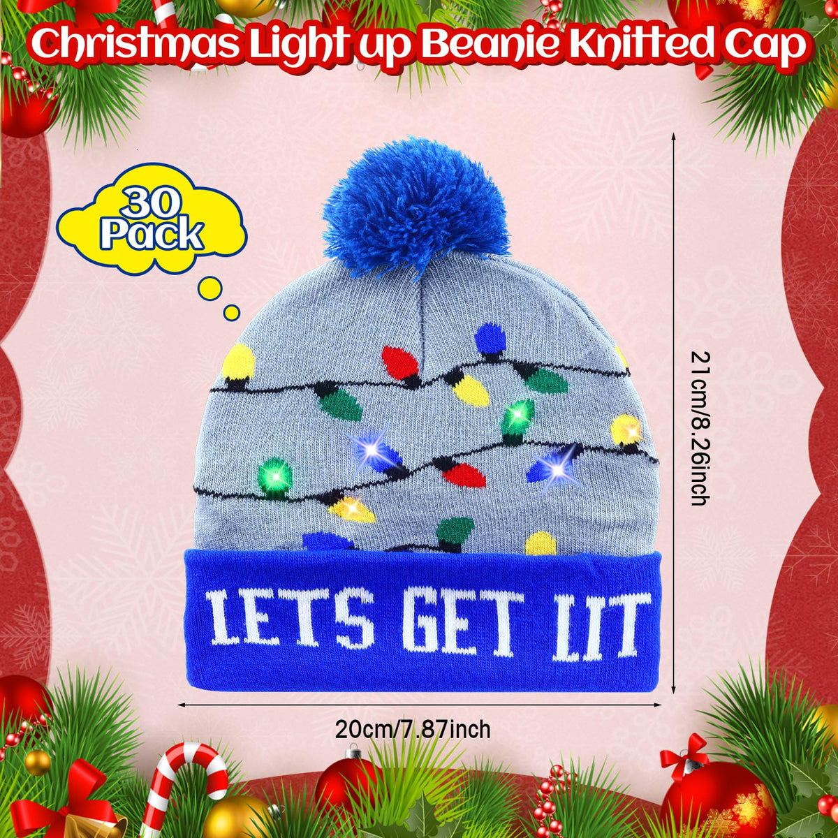 Light Up Christmas Hats Bulk LED Beanies P396016