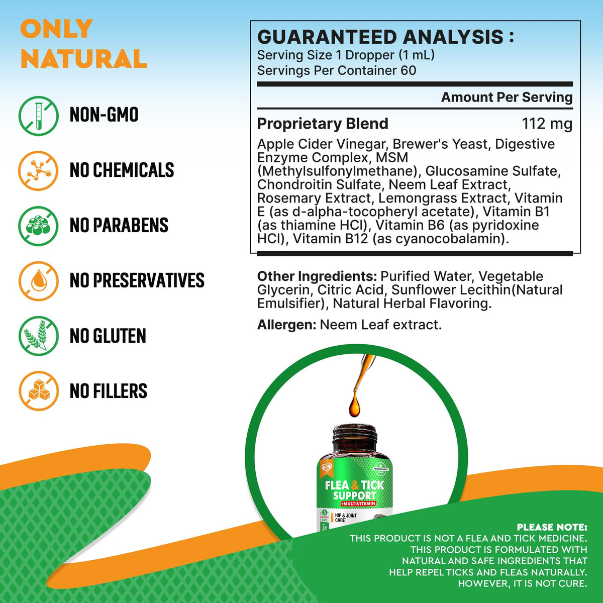 Natural Flea & Tick Prevention Drops for Dogs and Cats G584