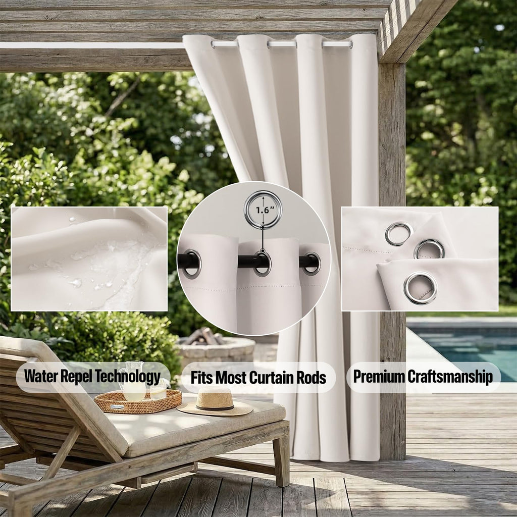 W52 x L108 Weather-resistant Grommet Top Curtains (2 Panels) Y77555