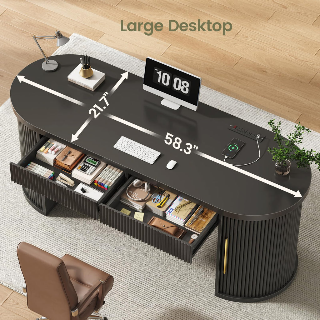 58.3" x 21.7" Fluted Executive Desk with 2 Drawers D876486