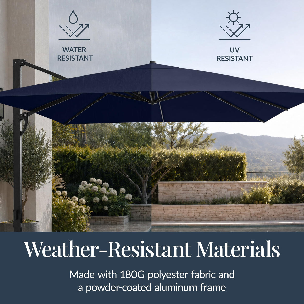 10x10ft Cantilever Patio Umbrella with 260 GSM Canopy and Aluminum Frame A211807