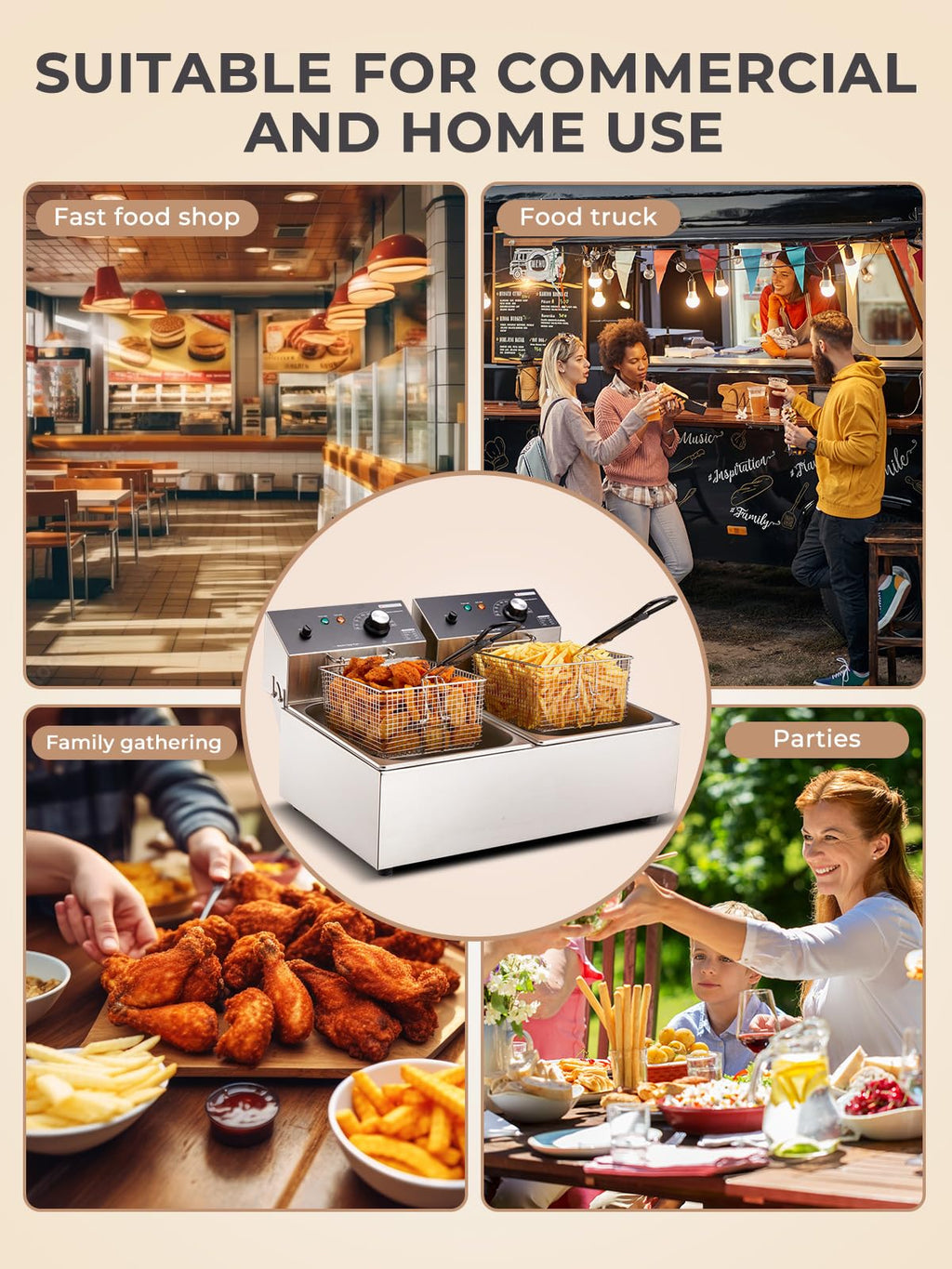 3400W 20.7QT Stainless Steel Electric Deep Fryer with 2 Removable Baskets Z38787