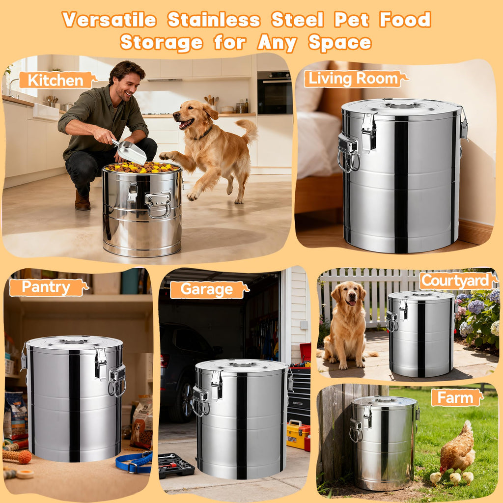 40lb Airtight Stainless Steel Dog Food Storage Container B836