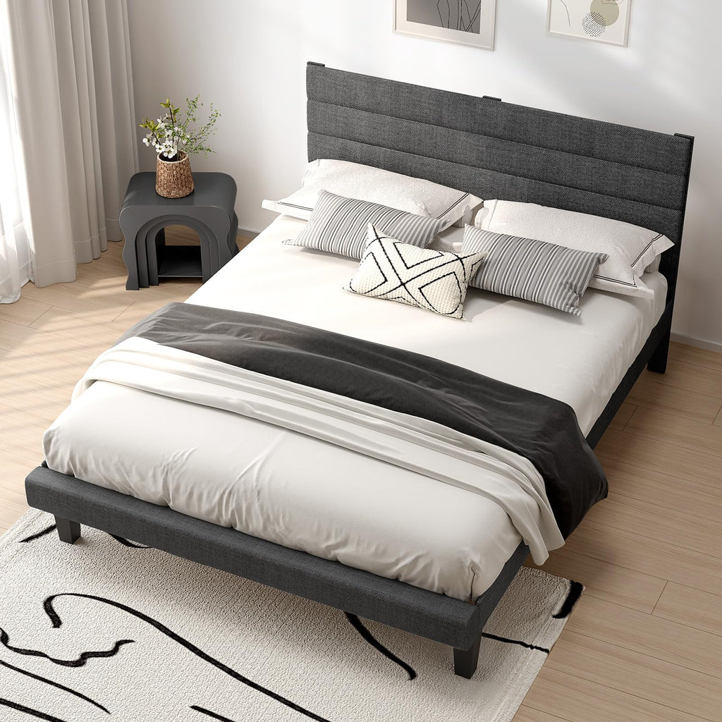 Queen Size Linen Fabric Upholstered Platform Bed Frame Z80432